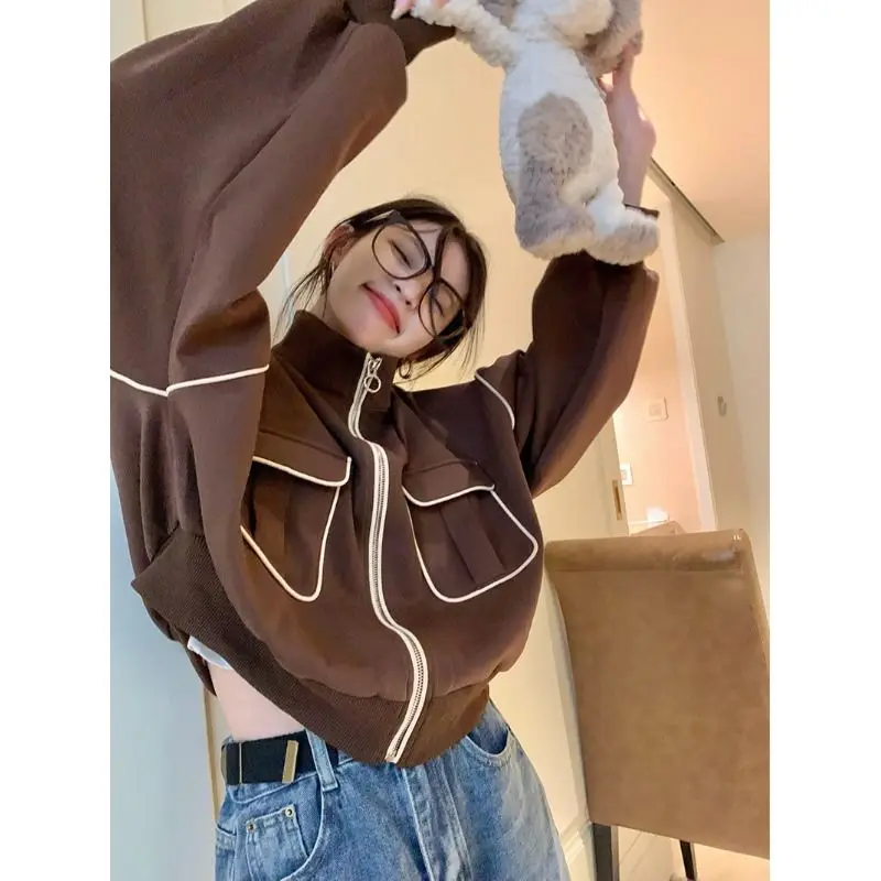 

Contrast color baseball jacket for women autumn and winter Korean gentle chic American retro design niche jacket short coat top