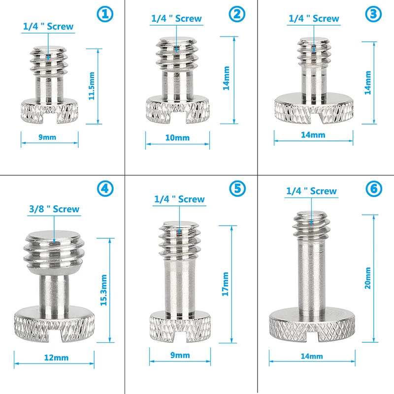 Camera Slotted Screw Set 1/4" and 3/8" Thread Brass Nickel Made With Plastic Sto