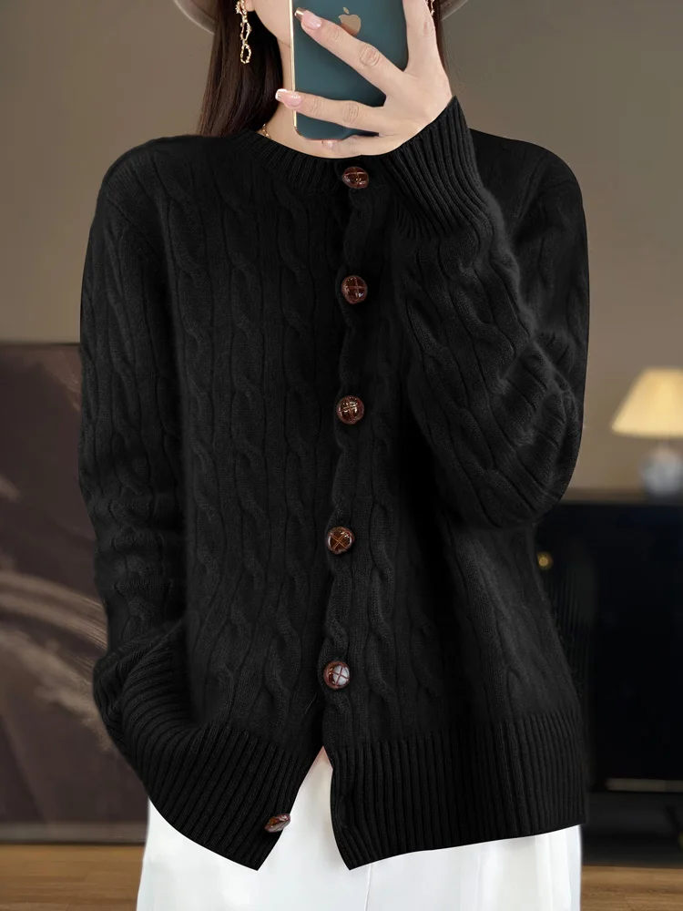 Large Size Cashmere 100% Cashmere Cardigan womenSweater Long Sleeve Knitted Outerwear Lady Clothes Knit Top Fashion Trend Casual