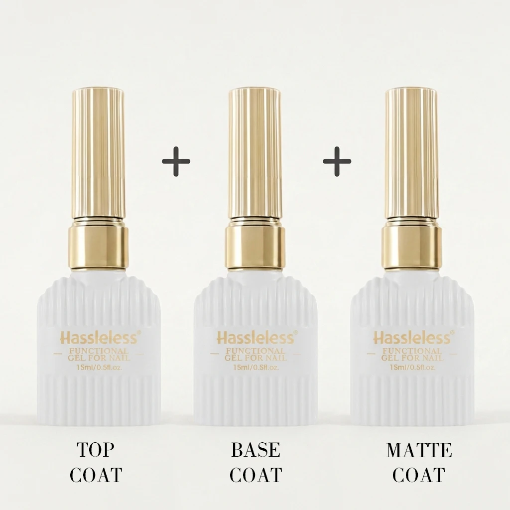 Functional Gel Nail Art Set with Base & Top Coats, Matte Finish, Soak-Off Design Tool – 15ml Options Available