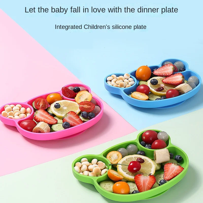 food-grade-silicone-dinner-plate-integrated-children's-tableware-suction-cup-bowl-baby-tableware-complementary-food-bowl