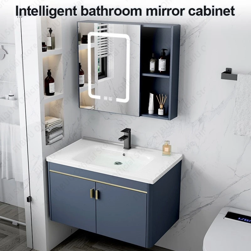 Multifunctional Bathroom Cabinets Mirror Cabinet Integrated Washbasin Bathroom Vanity Cabinets Ceramic Sink Furniture