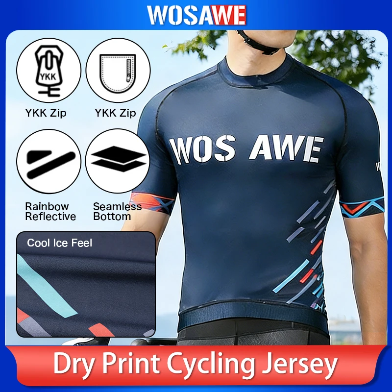 WOSAWE 여름 남성용 사이클링 저지 프로 팀 자전거 반팔 셔츠 MTB 로드..