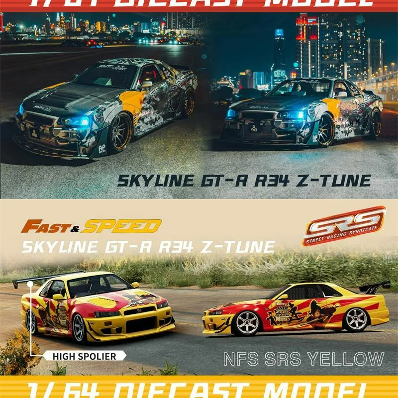 

Быстрая скорость FS 1:64 Skyline GT-R R34 Nismo Z-Tune NFS Need for Speed limited999 литая модель автомобиля