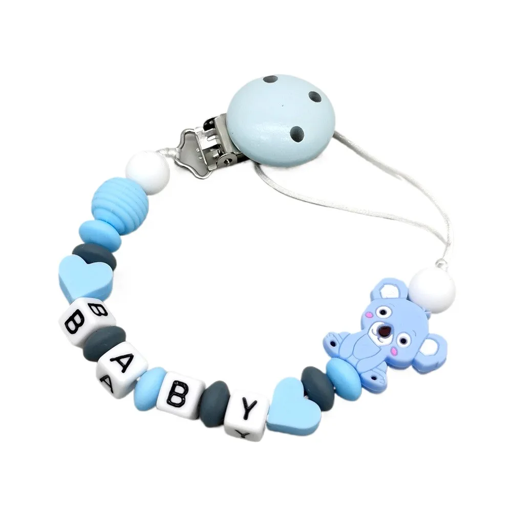 Multicolor Koala Baby Pacifier Clip, Wooden & Silicone Beads, BPA-Free Infant Pacifier Leash for Newborn