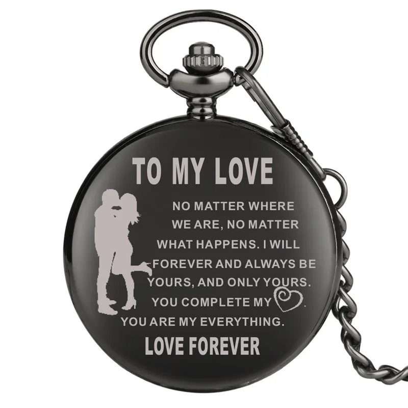 Klassieke Zwarte Zakhorloge Naar Mijn Love Forever Ontwerp Paar Quartz Analoge Klok Hanger Ketting Cadeau Voor Vriendje Vriendin