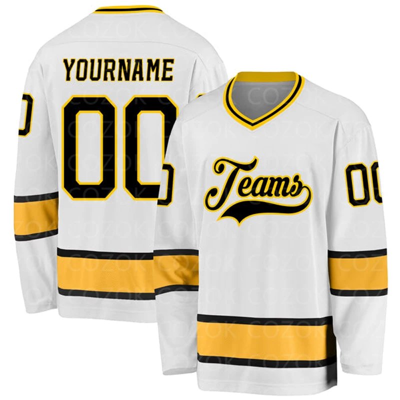 

Custom Yellow White Hockey 3D Print You Name Number Men Women Ice Hockey Jersey Competition Training Jerseys