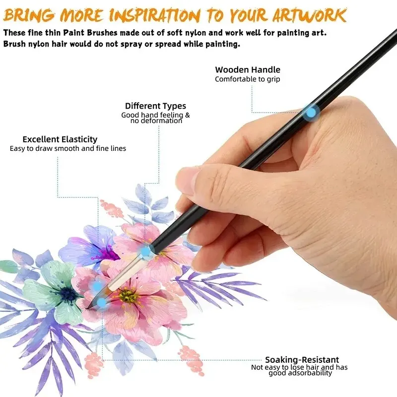 12pcs Professional Watercolor Paint Brushes Set Round Pointed Tip Nylon Hair Artist Acrylic Brush For Acrylic Watercolor Oil
