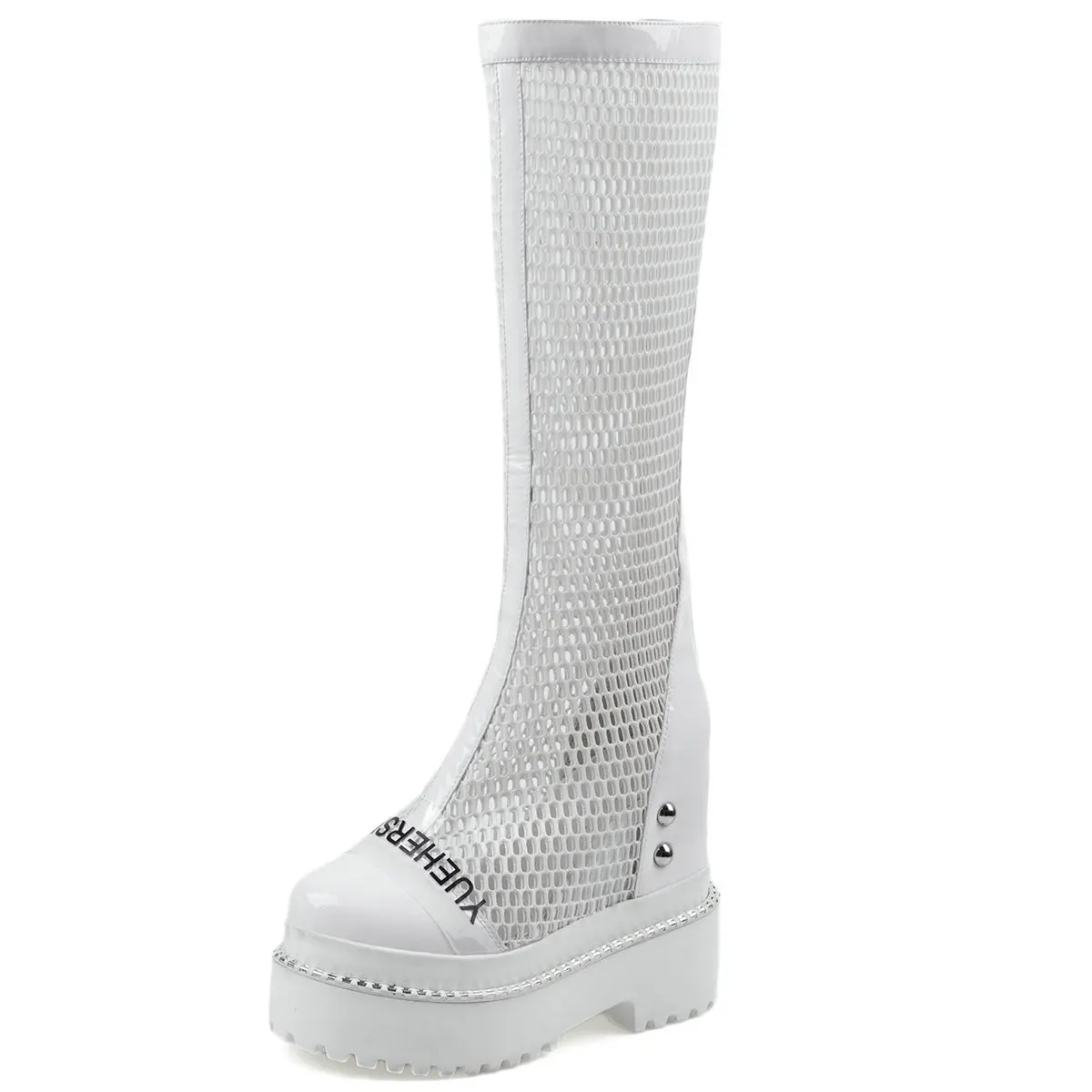 Chunky Platform Pumps Women Genuine Leather High Heel Gladiator Sandals Female Hollow Round Toe Knee High Boots Casual Shoes