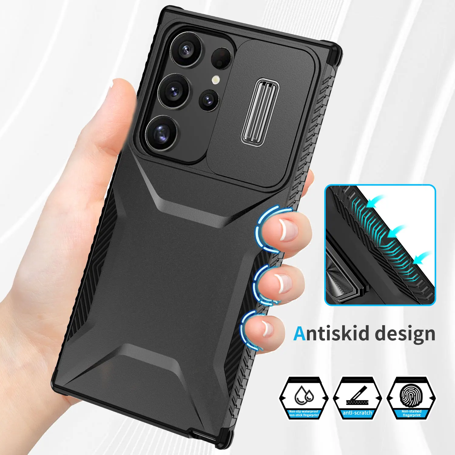 Rugged Armor Shockproof Case with Slide Window and Hard Plastic Back Cover