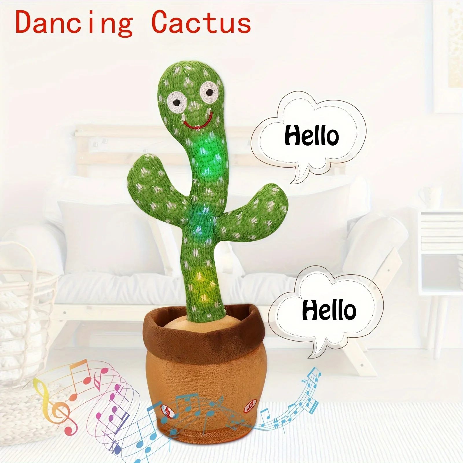 1pc Cactus Can Glow Can Learn To Speak and Sing Cactus Sand Sculpture Cactus Twist Cactus Pet Toy (No Battery Included) 3
