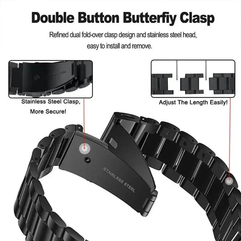 Premium Stainless Steel Metal Strap - Quick Fit 26mm, 22mm, 20mm Bracelet