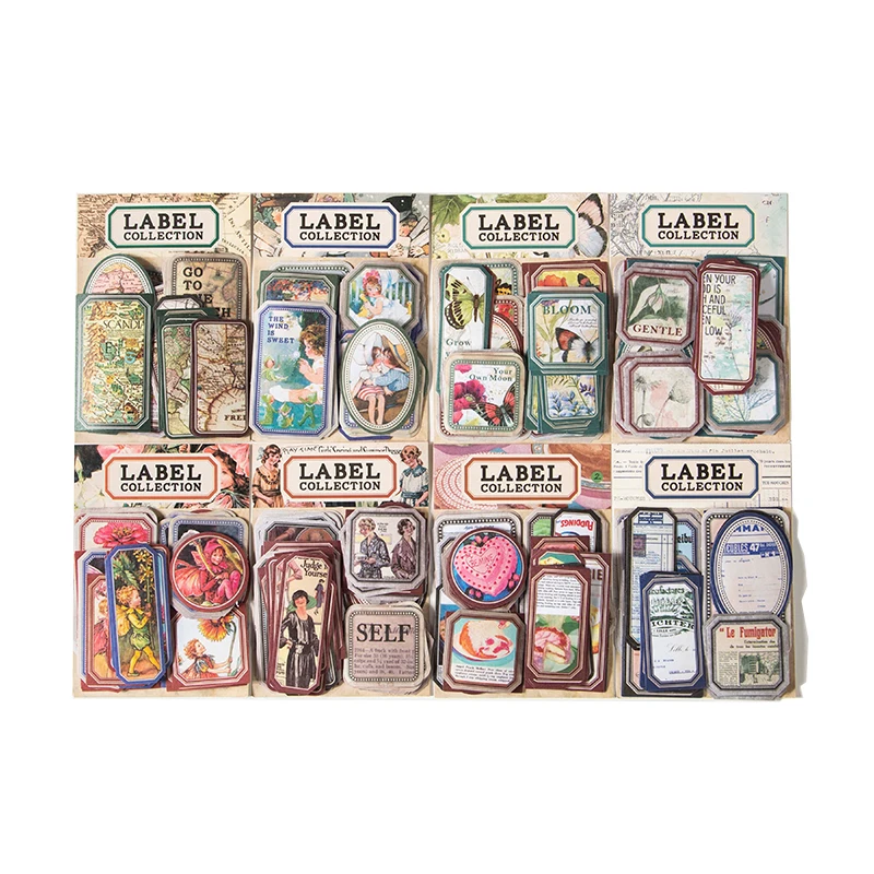 

50Pcs vintage stickers label collection book paper vintage material handbook collage Decorative sticker Scrapbooking