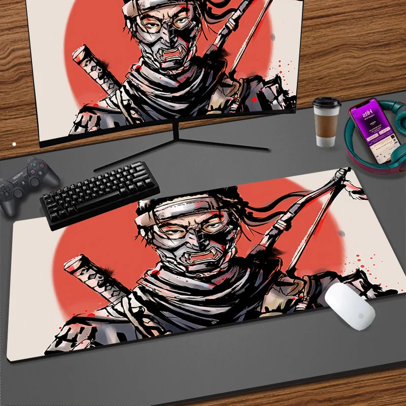 Ghost of Tsushima Anime Large Mousepad PC Gaming Keyboard Mouse Pad Laptop Office Rubber Non slip Soft Table Mat XXL Game Carpet laptop office table mat anime kawaii gengares anti slip gaming mouse pad custom cartoon desktop big mousepad 900x400 soft carpet