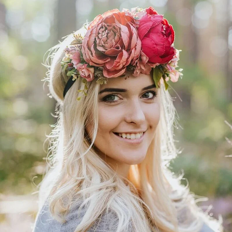 SpringBohemianFlowerCrownsWreathBeachHawaiiGirlFloralGarland