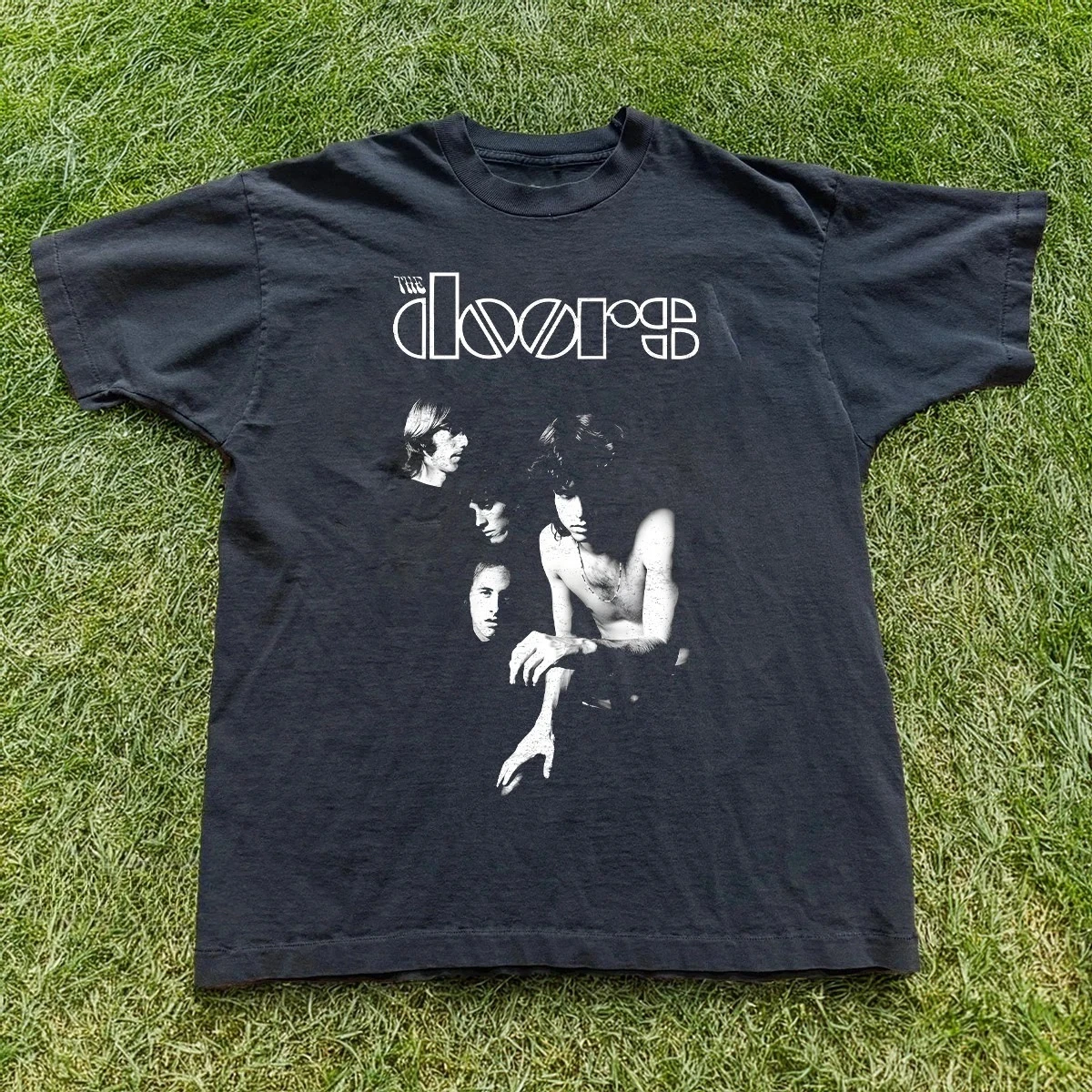 Herren Sommer Vintage The Doors Print T-Shirt Unisex Baumwolle und Atmungsaktives T-Shirt Herren Rundhals Oversized Kurzarm