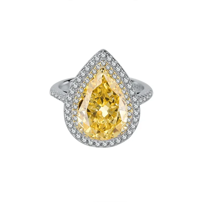 

Spring Qiaoer Sparkling 925 Sterling Silver 10*14MM Radiant Cut Created Moissanite Citrine Gemstone Rings for Women Fine Jewelry