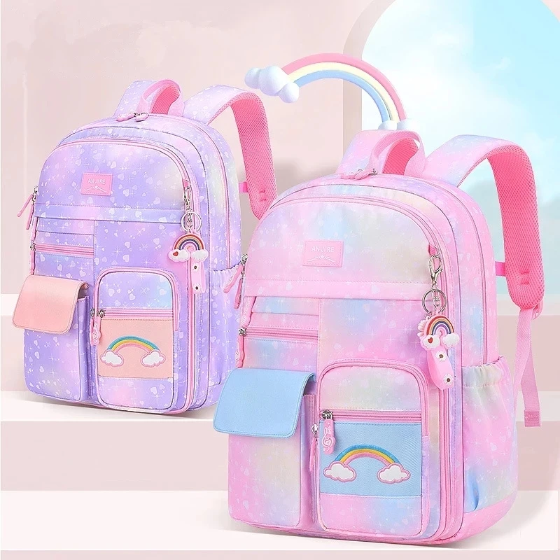 

2023 Kids School Backpack Cute Colorful Bags for Girls Princess School Bags Waterproof Rainbow Series Schoolbags Gift