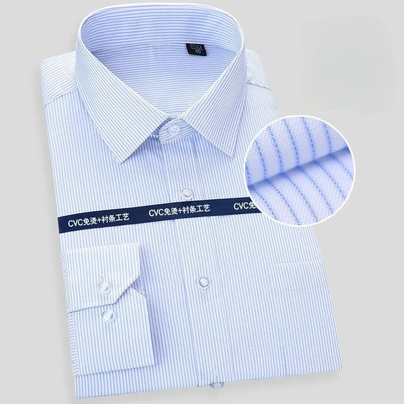 Men Dress Shirt Long Sleeve Solid Plus Size Regular Fit Stripe White Blue