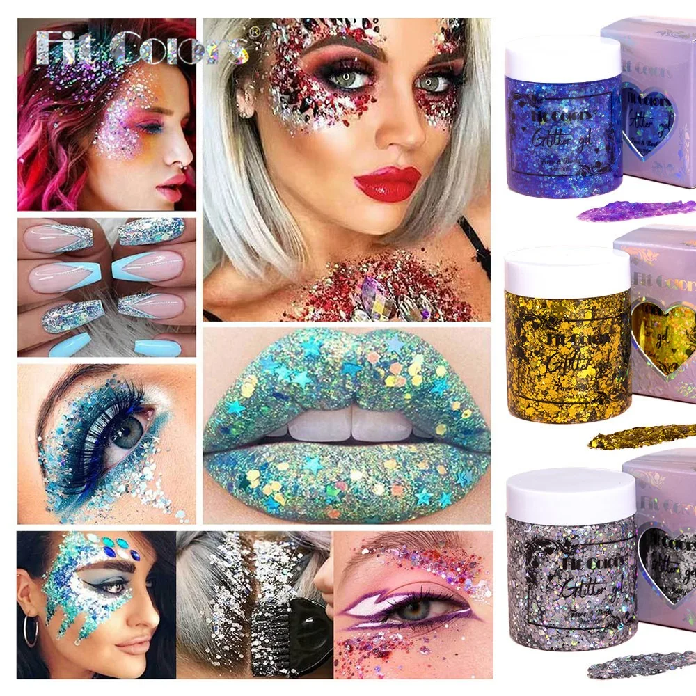 Blue Purple Eye Glitter Sequin Gel Nail Hair Body Face Stickers Gel Art Loose Sequins Cream Diamond Festival Makeup With Spoon 3