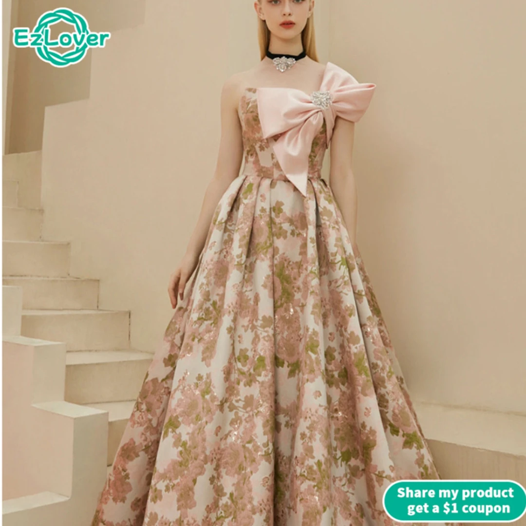 

2022 Pink Celebrity Dresses Big Bow A-Line Elegant One Shoulder Sleeveless Simple Banquet Temperament Evening Gowns New