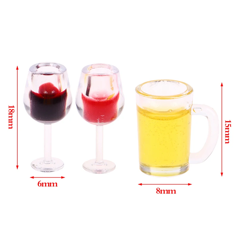 Set of 5 Miniature Dollhouse Resin Wine Bottle and Glass Set