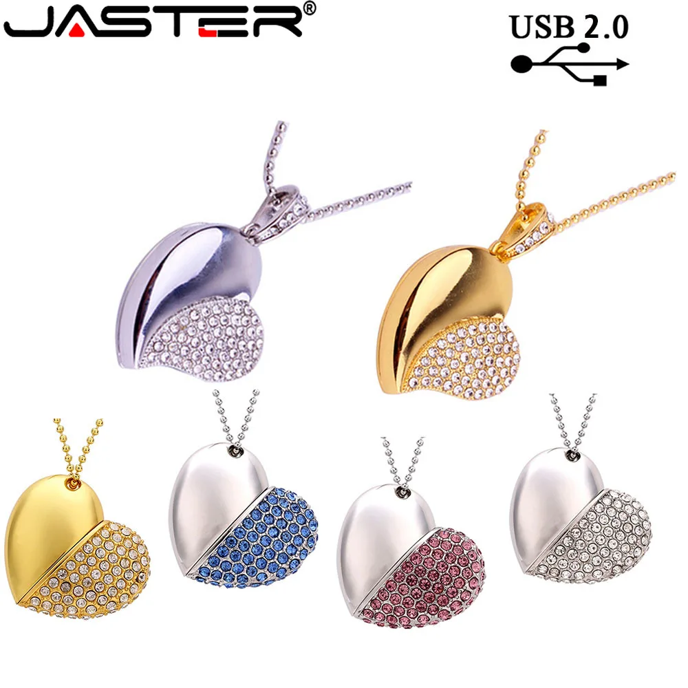 

Golden Metal crystal heart-shaped USB drive 128GB flash drive 64GB 32GB 16GB 8GB Pen drive Wedding gift Memory gift Love Heart