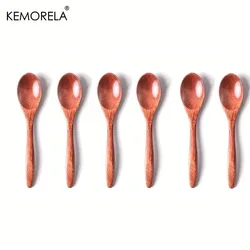 Set of 6 Wooden Tea and Coffee Spoons - Long - Handled Dessert and Stirrer Set (6PCS)