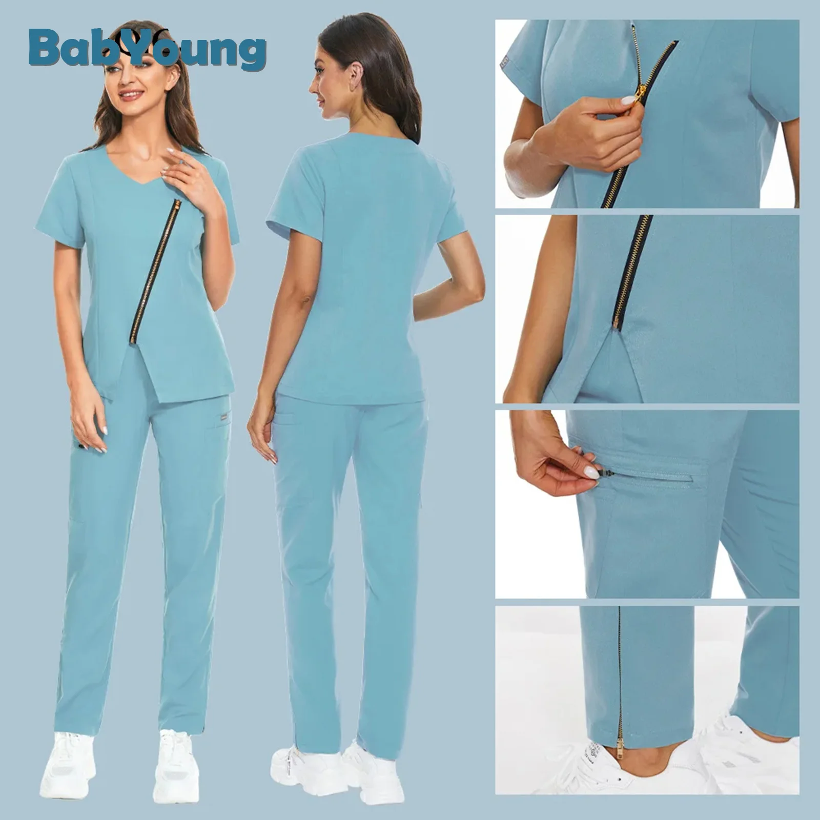 

Operating Room Medical Uniforms Women Clothes Short Sleeve V-neck Workers Scrub Uniforms Summer Uniformes Medical Accessories