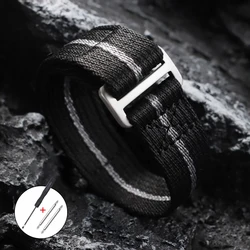 Durable Military - Style Nylon Strap with Hook and Loop Fastener - Waterproof - 22mm (Black Grey)
