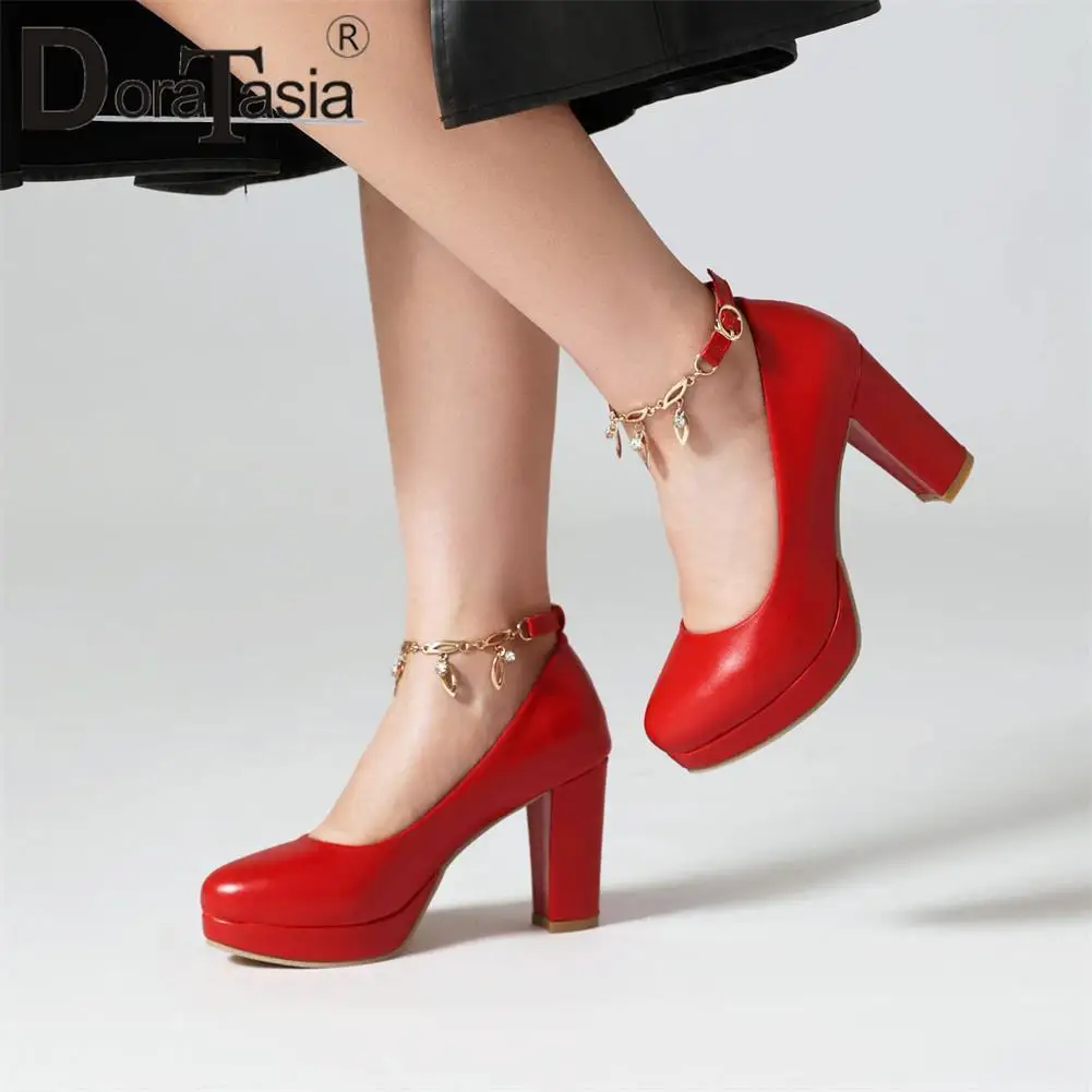 Plue Size 47 Brand Design Ladies Platform Pumps Fashion Ankle Strap Thick High Heels women's Pumps Party Office Woman Shoes