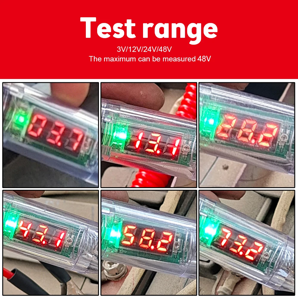Auto Truck Voltage Circuit Tester DC 3V to 48V Digital Display Long Probe Pen Light Bulb Automobile Diagnostic Tools Car Repair images - 6