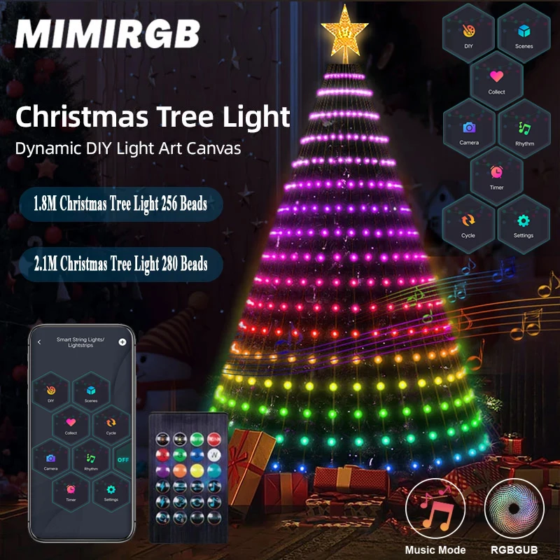 SmartChristmasTreeLights18M21M256280LampBeadsRGBLEDString