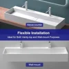 Modern Wall Mount Bathroom Sink Matte White Stone Resin Floating Vanity Sink 47" Double Bowl Trough Sink 2