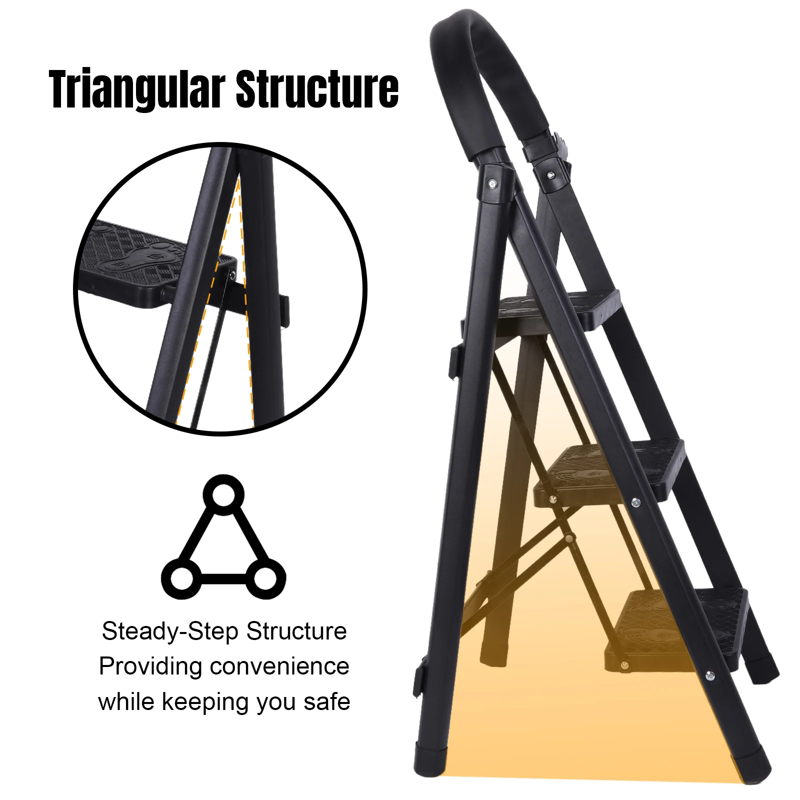 3 Step Folding Ladder Sturdy Portable Stepping Stools 330lbs Capacity Wide Platform Steps Ladder Chair for RV Attic Daily Home
