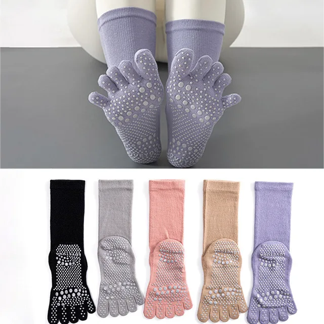 3 Pairs Mid-tube 5 Finger Grip Sport Socks Silicone Non-Slip Warm Floor Sock Black Fitness Training Dance Yoga Pilates Socks 2