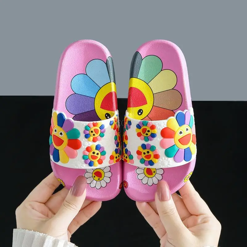 Sunflower Slippers for Girls New Summer Kids Beach Shoes Baby Toddler Soft Indoor Slippers Children Sandals 4