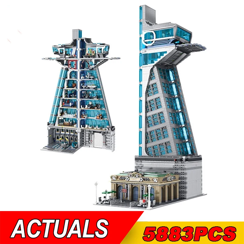 

IN STOCK 5883PCS 55120 Hero Tower Iron Tower Man Base Model with LED Lights Building Block Bricks Toys Birthday Christmas Gifts