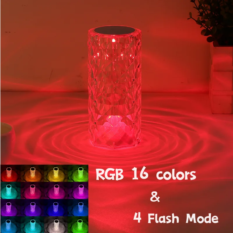 S80e02d350ebb4d1c85cade30fbdfb72eP Crystal Table Lamp for Bedroom 16 Colors Touch/Remote Dimmable Night Light USB LED Bedside Diamond Rose Lamp