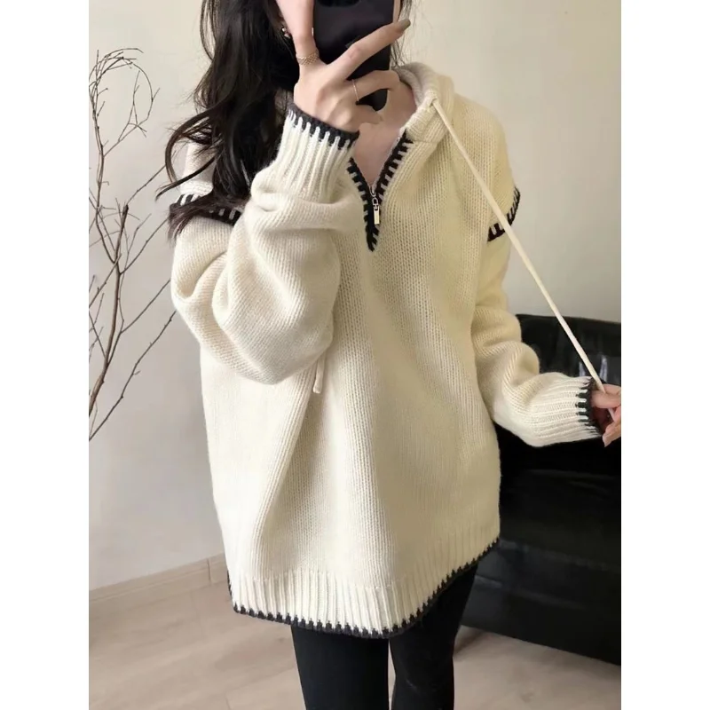

Pullover bright knitting hoodie sweater 2023 winter lazy casual long-sleeved sweater female casual sweater pullover female tops