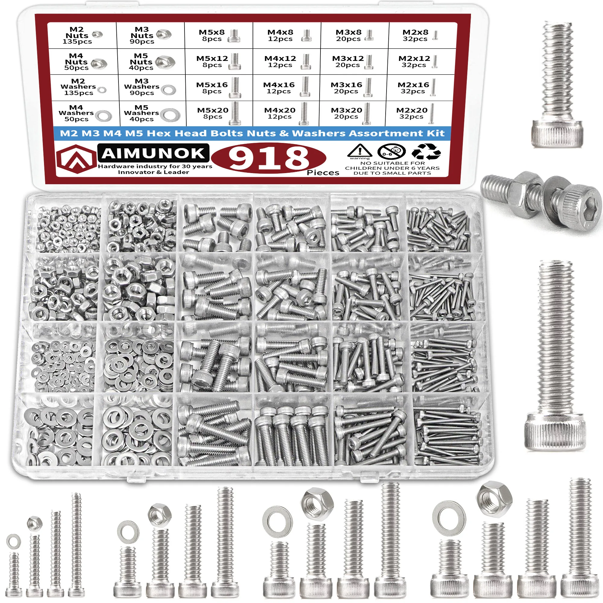 Kraftmann 8134 Metric Nut And Screw Assortment - M4 & M5 Sizes - 125 Pieces In Storage Box