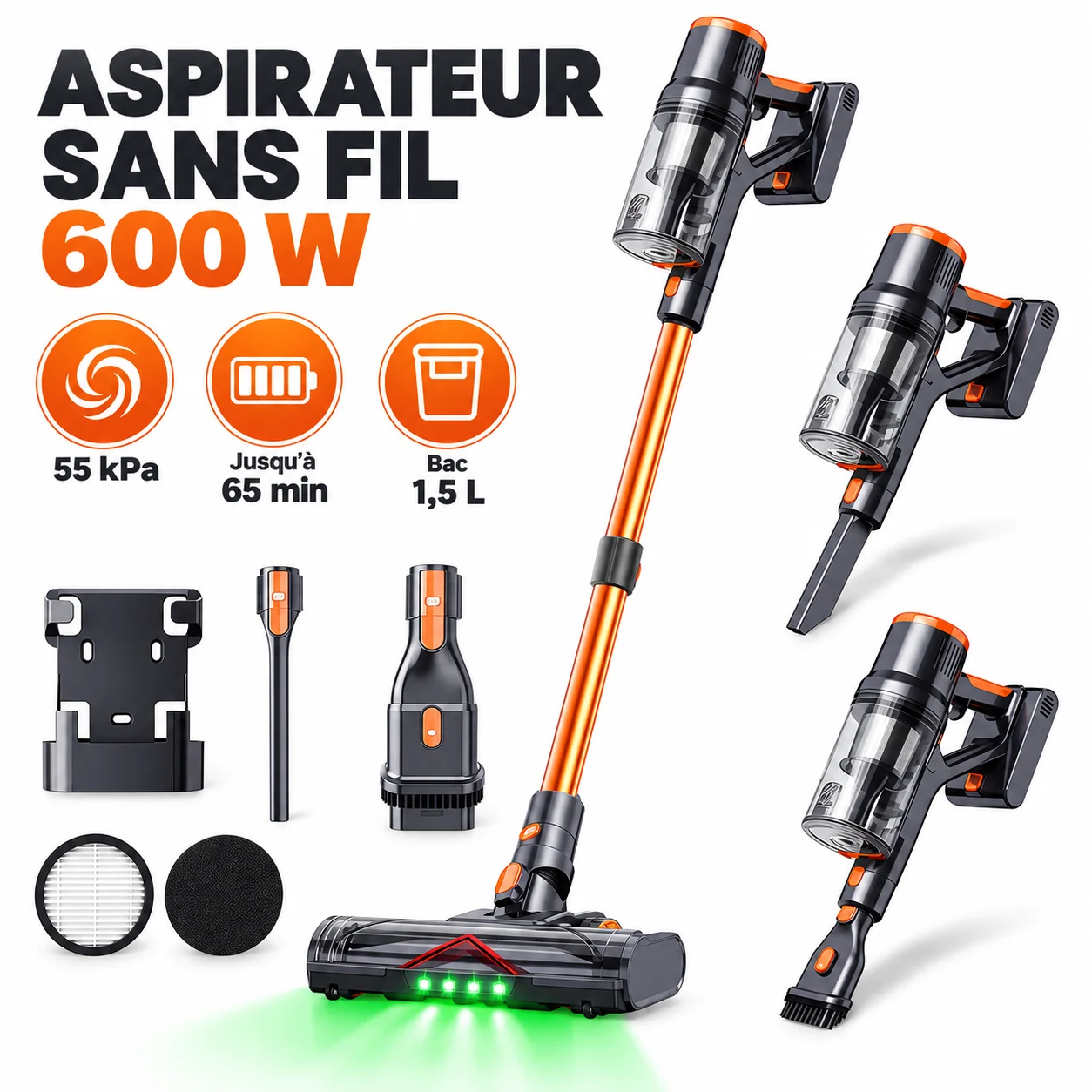 Aspirateur Blossom, aspirateur à main puissant avec une puissance d'aspiration de 55 kPa, doté d'un indicateur lumineux de détection de poussière vert, d'un écran tactile intelligent, d'un grand réservoir à poussière de 1,5 L, d'une batterie amovible, d'un système de filtration multicouche, d'un design léger, idéal pour les sols durs, les tapis, les poils d'animaux et la maison. 1 Aspirateur Blossom, aspirateur à main puissant avec une puissance d'aspiration de 55 kPa, doté d'un indicateur lumineux de détection de poussière vert, d'un écran tactile intelligent, d'un grand réservoir à poussière de 1,5 L, d'une batterie amovible, d'un système de filtration multicouche, d'un design léger, idéal pour les sols durs, les tapis, les poils d'animaux et la maison. 1