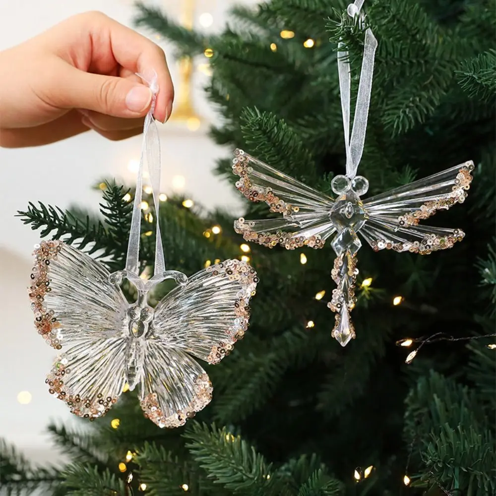 Sparkling Snowflake Ice Strip Pendants Gold Sequin Ballet Girl Xmas Tree Hanging Ornament Transparent DIY