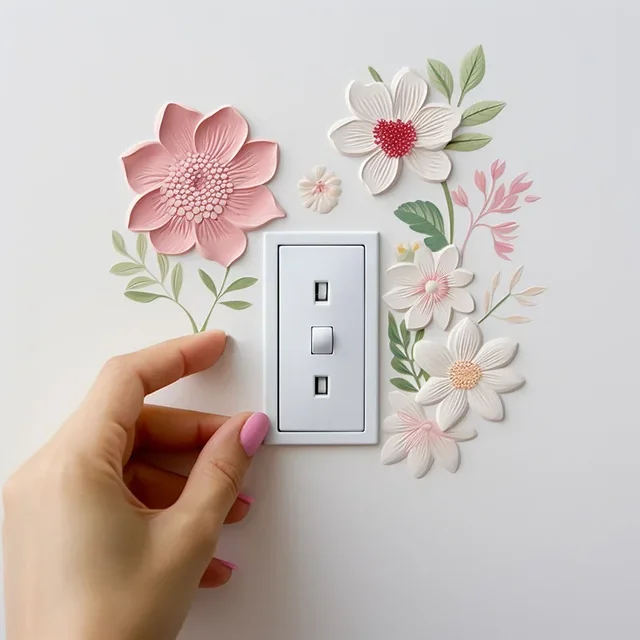 Autocollant mural interrupteur de belles fleurs, autocollant imperméable amovible en PVC pour chambre à coucher, salle de bains, salon, décoration de la maison 1