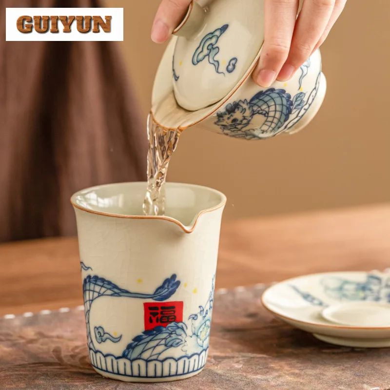 120ml Retro Ru Kiln Non Hot Gaiwan Chinese Wander Dragon Pattern Tea Tureen Ancient Tea Making Cover Bowl Cha Ceremony Gift