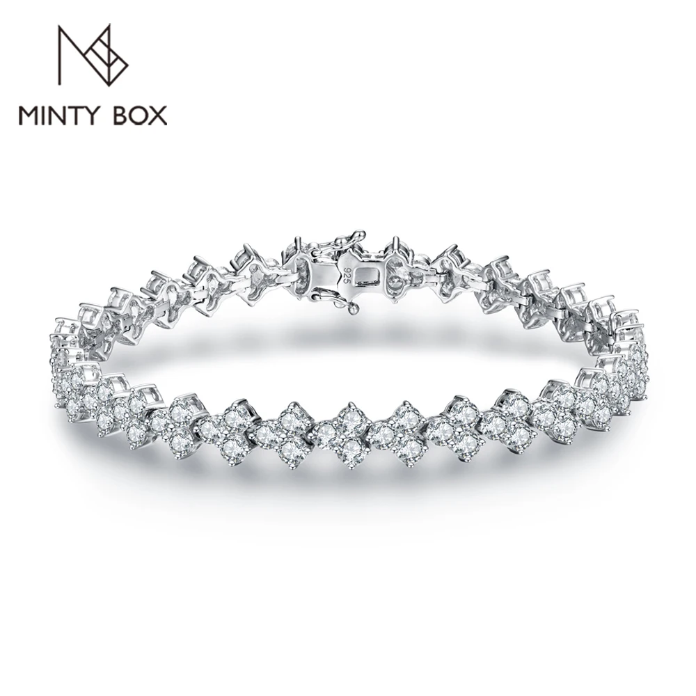 

MINTYBOX Solid S925 Silver All 3.0mm Moissanite Tennis Bracelets for Women D VVS1 Diamond Rhodium Plated Wedding Fine Jewelry