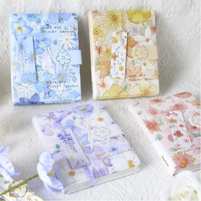 

4 pcs/lot Kawaii Flower Magnetic Buckle Notebook Cute Portable Note Book Diary Planner Stationery gift School Supplies wholesale