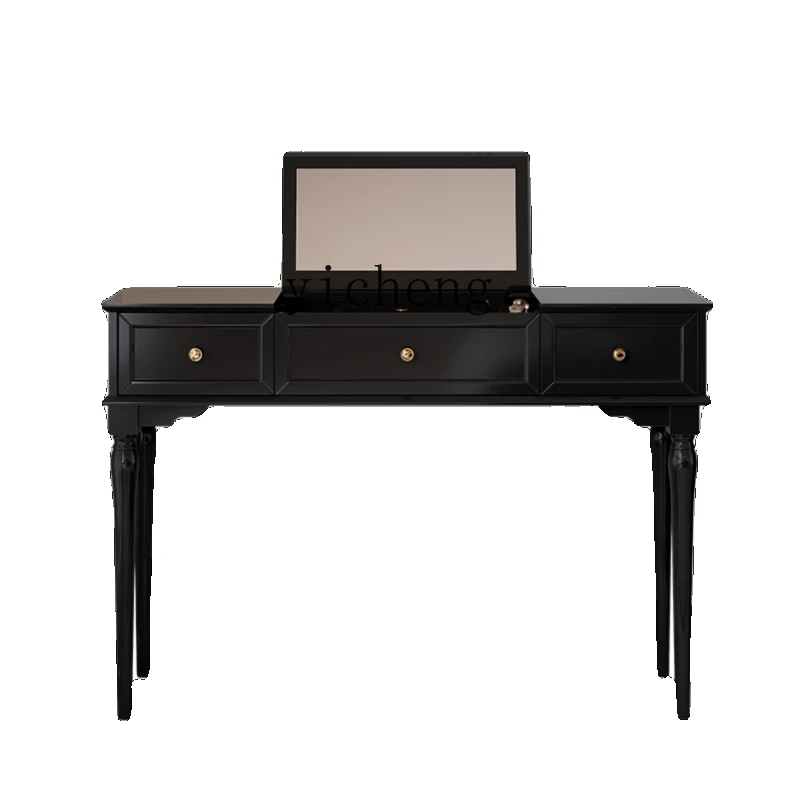 

XL Retro Flip Dressing Table Bedroom Black Makeup Table Desk Computer Desk Integrated Mirror