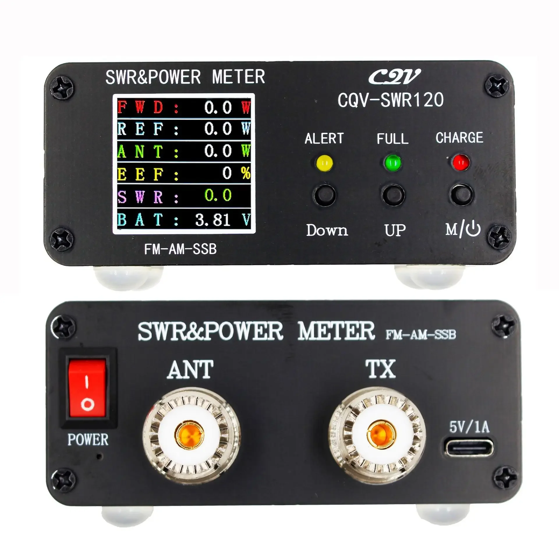 CQV-SWR120 120W SWR & Power Standing Wave Meter High Standing Wave Alarm Function 240 * 240 Full Color HD Display FM-AM-SSB Standing Wave Meter