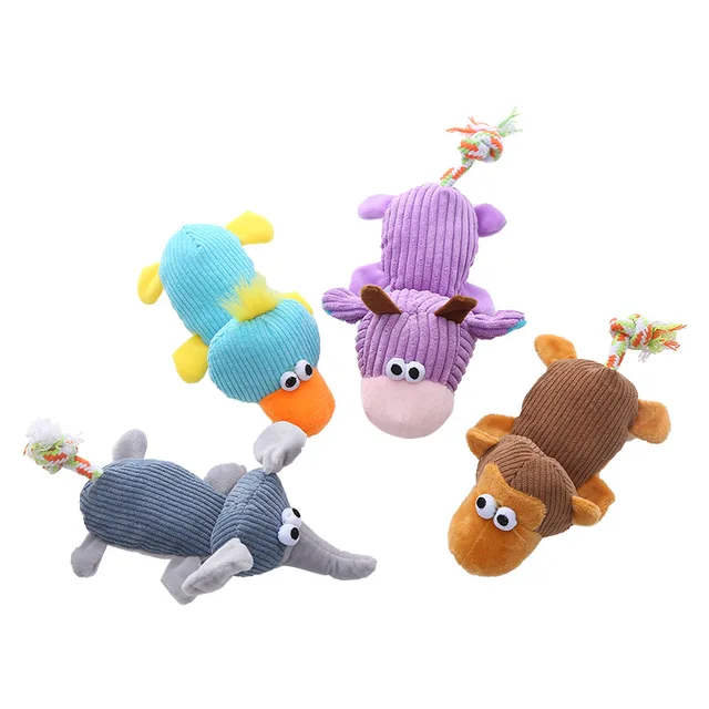 ​​Plush Squeaky Dog Toys with Knotted Tails Soft Animal Chew Toys for Puppies Teething Safe Fun Interactive Play​​ Pet Molar Toy